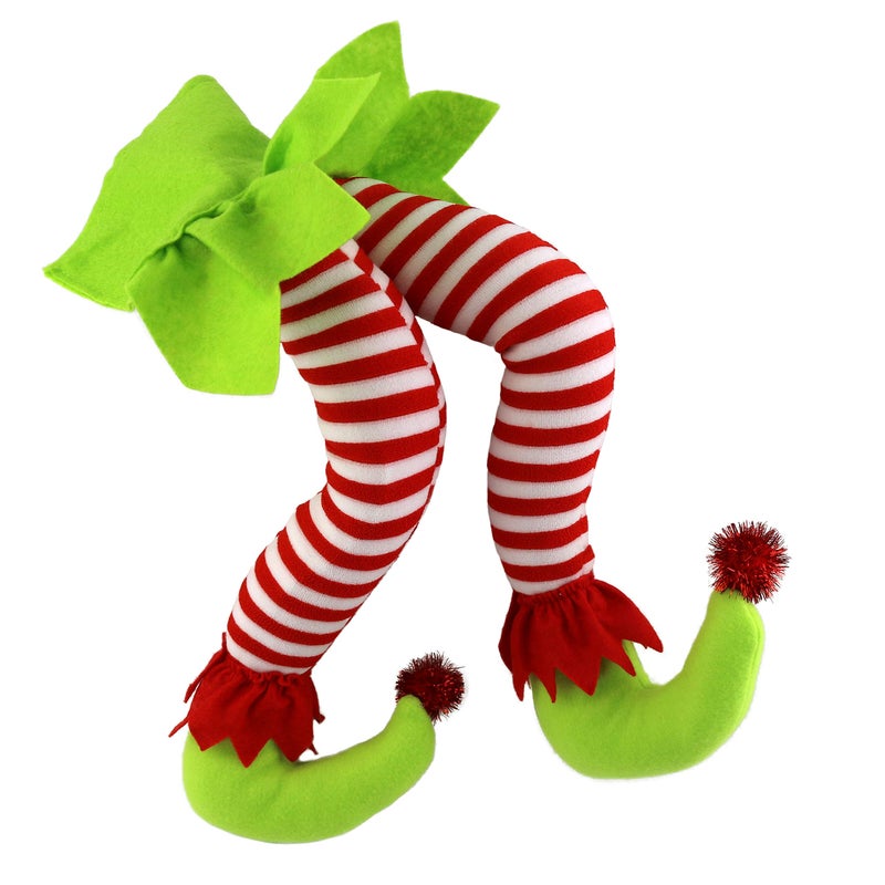WEWILL 20'' Christmas Elf Legs Tree Decorations Stuffed Elf Leg for Xmas Home Party Tree Fireplace Ornaments (Green) - Image 1